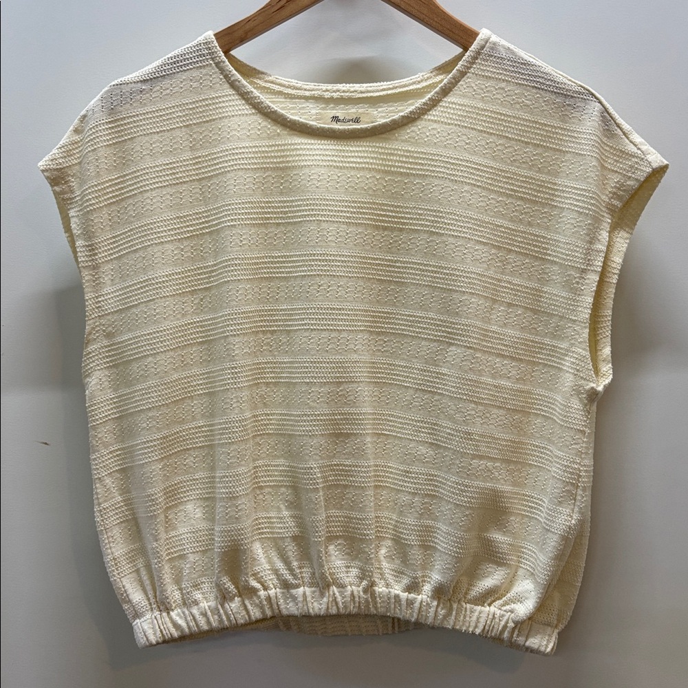 Madewell Cream Textured Cap Sleeve Blouse
